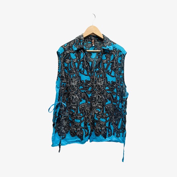 Jean Paul Gaultier Tops - Jean Paul Gaultier Collared Buttons-Up Sleeveless Top Blue